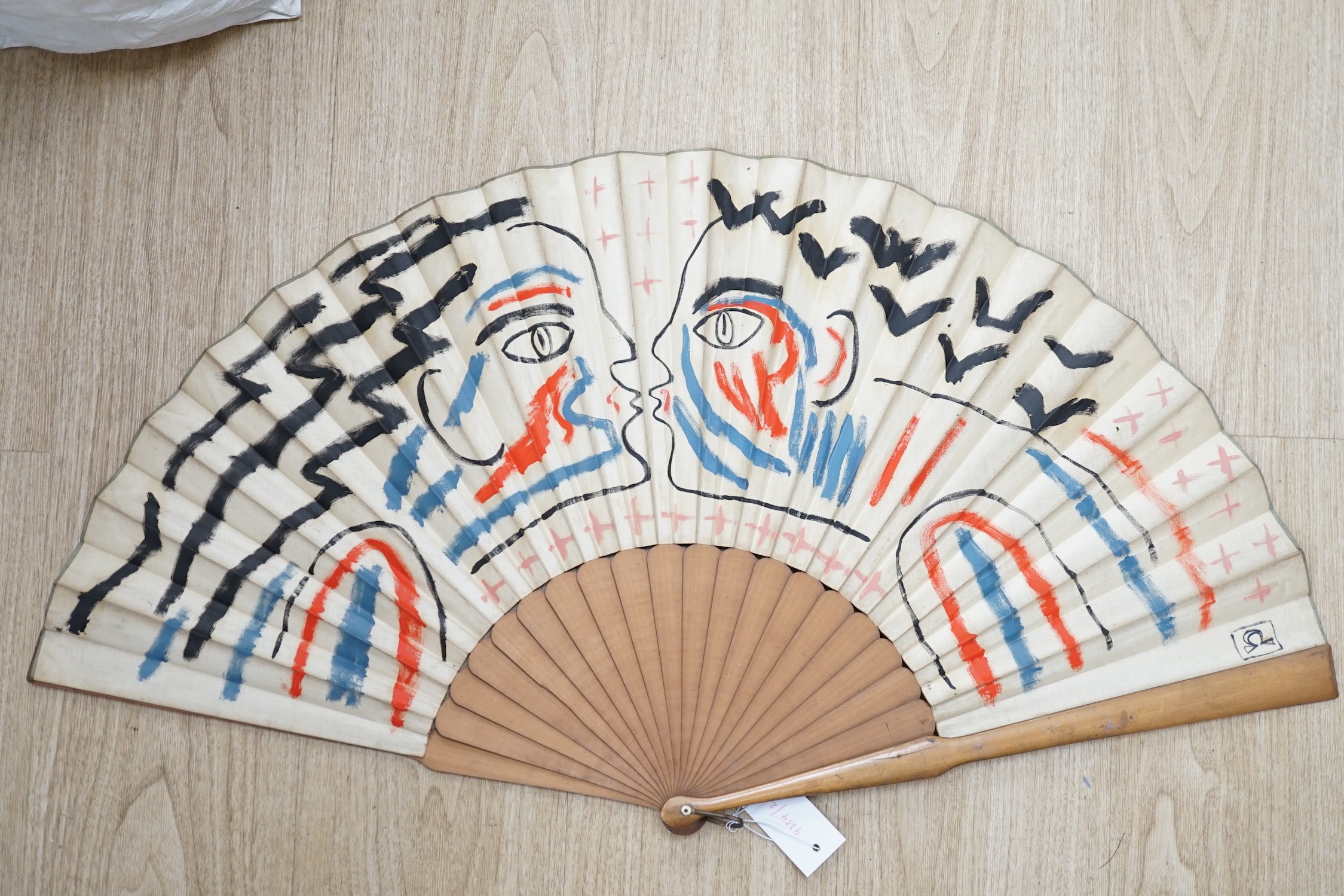 Attributed to the Omega Workshop, a design for a fan oil on silk fan leaf, 46 x 85cm overall